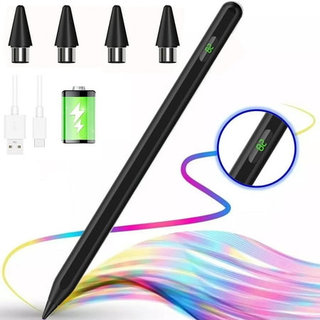 Stylus Pen for Tablets Touch Screens, Fast Charge Stylus Pen for Apple iPad/iPhone/Android/iOS/Samsung/Lenovo/Xiaomi Tablets Phone Pen Capacitive Screen Writing Stylus Pencil with Power Display, Black