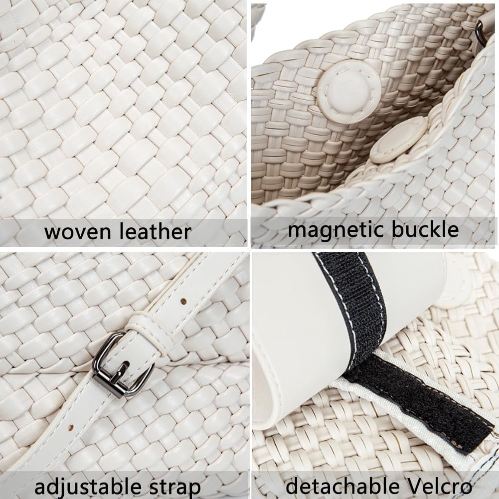 CAILDANL Woven Leather Bags for Women Knoted Women Handbag Designer Shoulder Bucket Purse Handmade Fashion Tote Hobo Bag Small