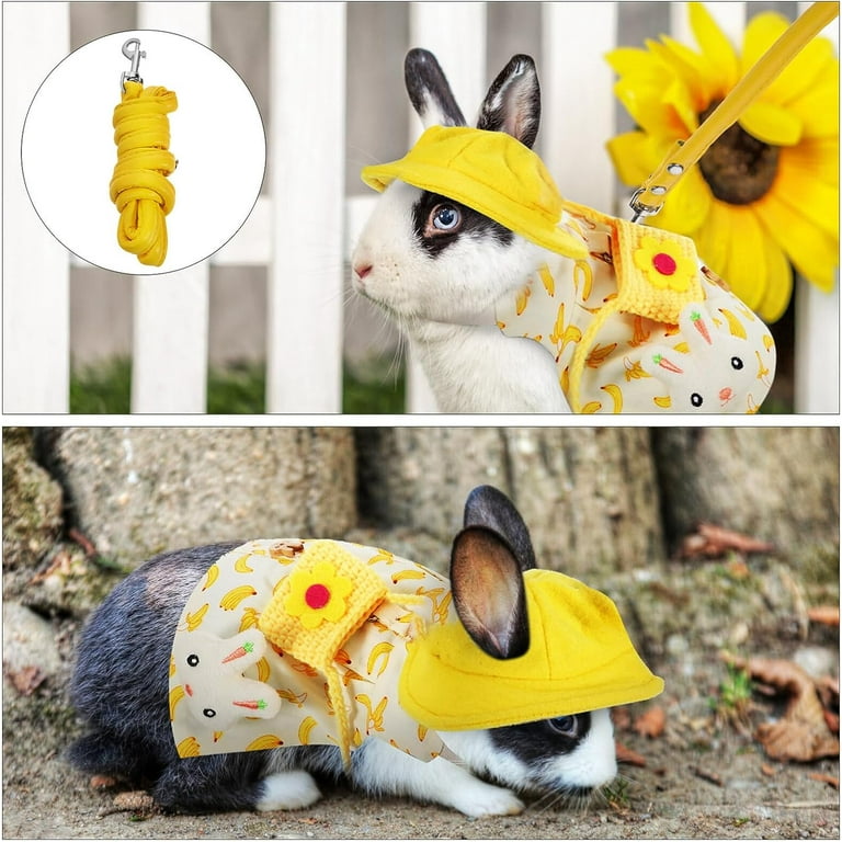 Pet Rabbit Bunny Dress Bunny Easter Costume with Leash Hat Mini Bag Harness Leash Small Animals Accessory for Rabbit Hedgehog Ferret Guinea Pigs