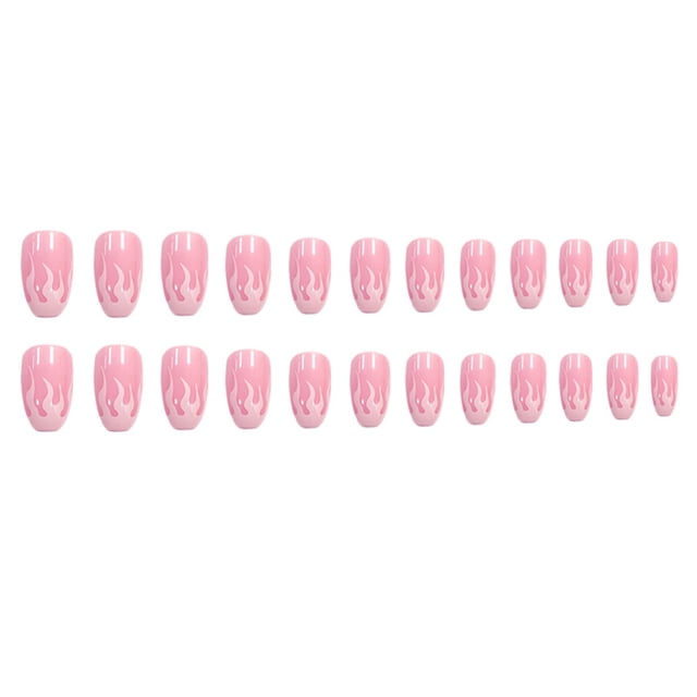 FloreceBien BABALAL 24 piezas de uñas postizas de ataúd mediano, uñas postizas de llama blanca y rosa, uñas postizas brillantes de bailarina para mujeres y niñas