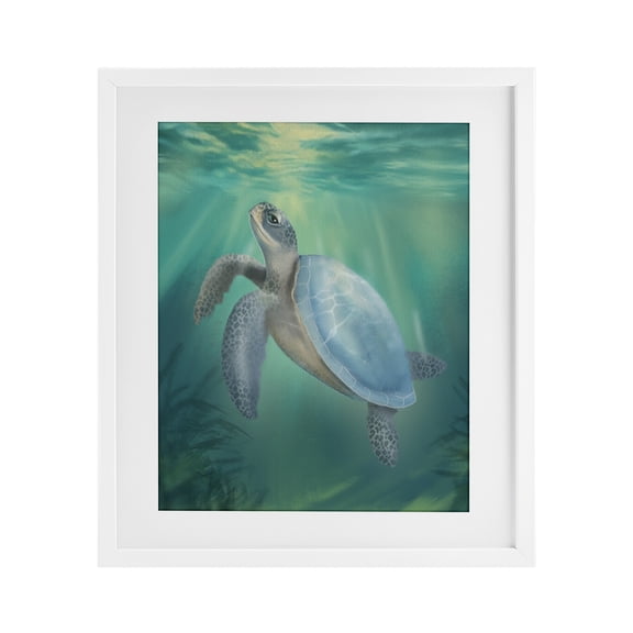 Stupell Industries Coastal Beach Sea Turtle White Framed Print Under Glass, design by Matthew Piotrowicz