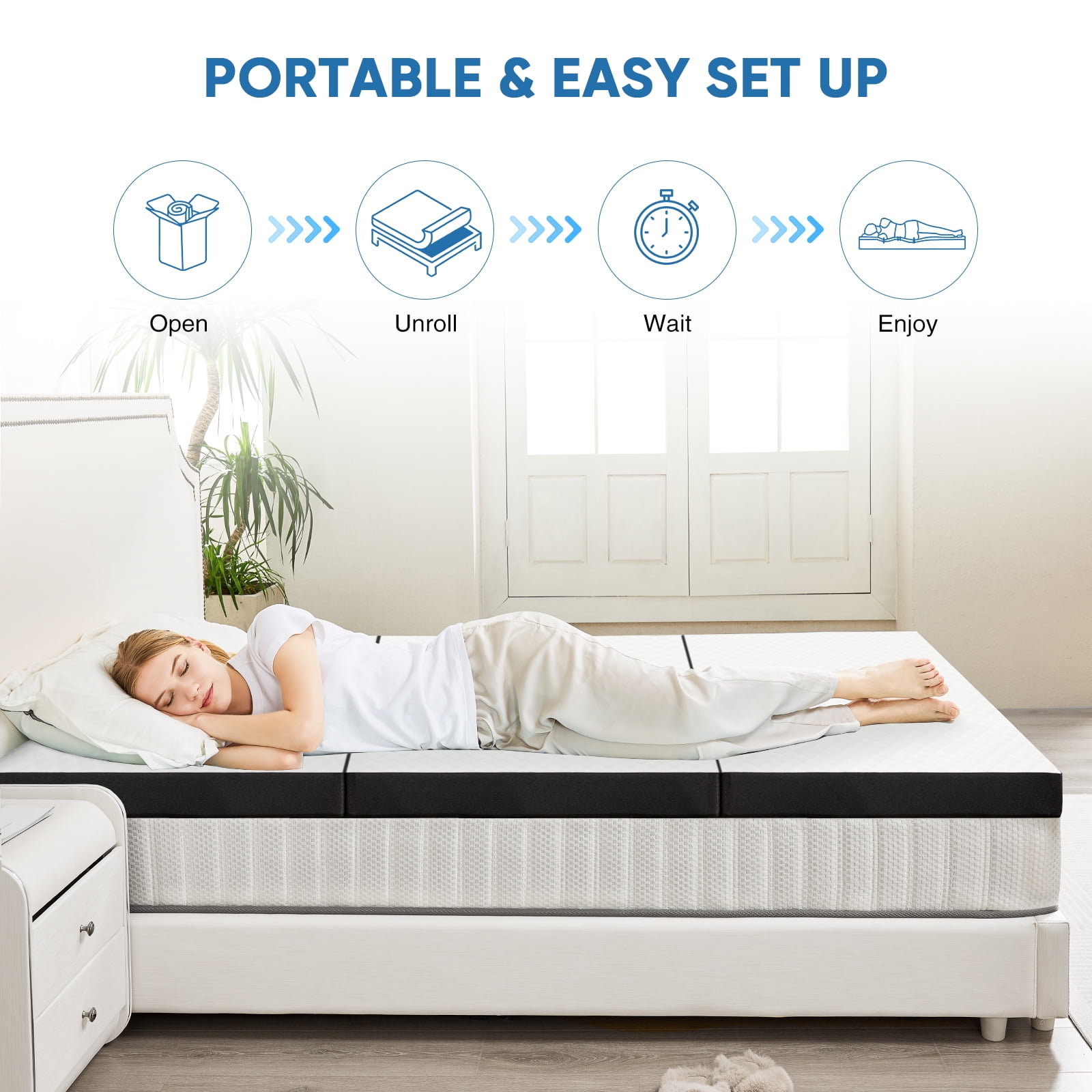 CONCETTA 4" Queen Size Tri-Fold Memory Foam Mattress, Foldable Mattress