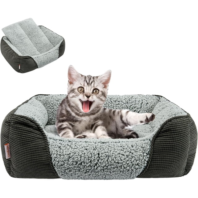 Washable Dog Bed with Removable Cushion for Medium Small Dogs Easy to Wash Pet Sofa Bed with Side Rectangle Bolster Cat Bed Calming Cuddle Puppy Bed Slip Bottom CM
