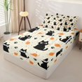 thumbnail image 3 of Manfei Cartoon Black Cat Zipper Queen Comforter Set with Fitted Sheet and 2 Pillowcases, Kawaii Kitten Paw Zipper Bedding Set, Cream Orange, Gray Reversible, 4 Pieces, 3 of 7