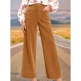 thumbnail image 4 of Women'S Corduroy Wide Leg Pants with Patch Pockets Casual Slim Fit Elastic Waist Trousers Beige XL, 4 of 8
