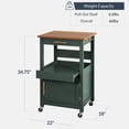 thumbnail image 3 of Best Choice Products Rolling Kitchen Island Cart, Cabinet W/ Drawer, Sliding Tray, Outlet, Wheels, Hooks - Forest Green, 3 of 10