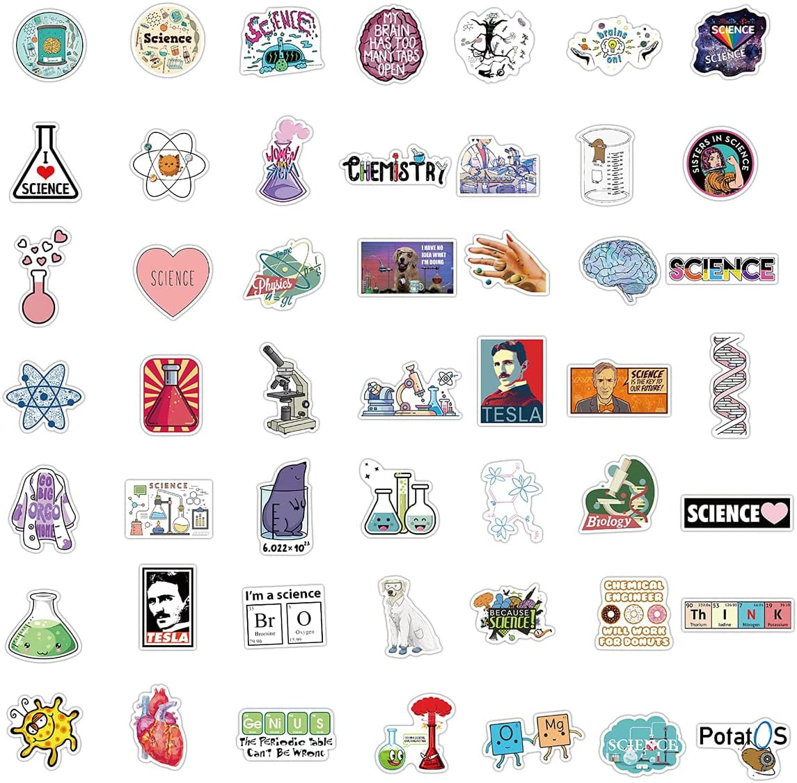100 Pcs Funny Laboratory Science Stickers for Kids Teens Students Teachers,  Vinyl Waterproof Experiment Stickers for Water Bottles Laptop Computer  Skateboard 