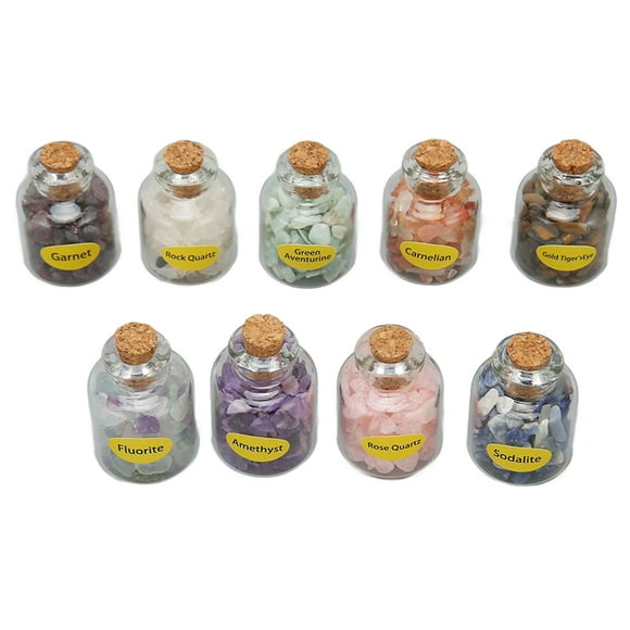 9Pcs Healing Stone Bottles Assorted Styles Colors Portable Widely Used Crystal Chips Set for Collection DIY Decoration