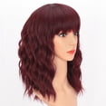 thumbnail image 2 of Curly Bob Wig with Bangs Short Wavy Wine Red Color Wigs for Women Bob Style Synthetic Heat Resistant Bob Wigs, 2 of 8