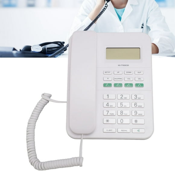 Teléfono Fijo Con Cable, Teléfono Con Cable Identificador De Llamadas Portátil En Inglés 5 Niveles Brillo LCD Elegante Para El Hogar