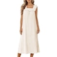 thumbnail image 2 of Dresses for Women Womens Summer Casual Dresses Sleeveless Ladies' Casual Lace Neck Nightgown Solid Color Dress Khaki M, 2 of 9
