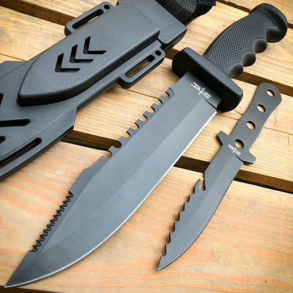 12.5" Hunting FIXED BLADE Camping Bowie w/ Extra Knife Outdoor Survival Tool