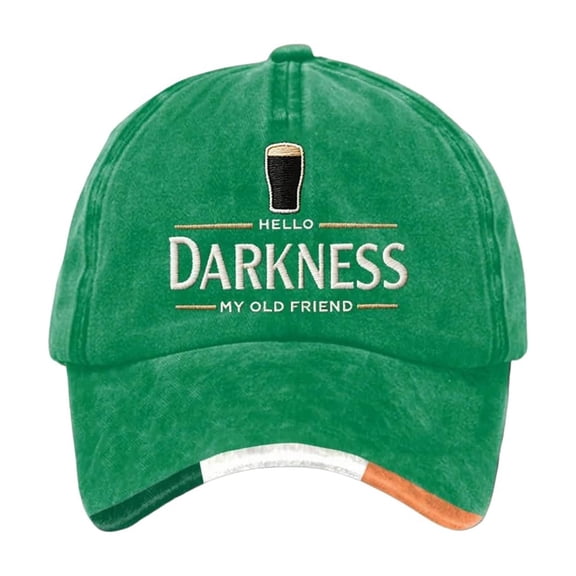 Hello Darkness My Old Friend Irish Drinking Hat, St. Patrick’s Day Funny Beer Baseball Cap, Lucky Irish Pub Hat Vintage Washed Adjustable Unisex Cap
