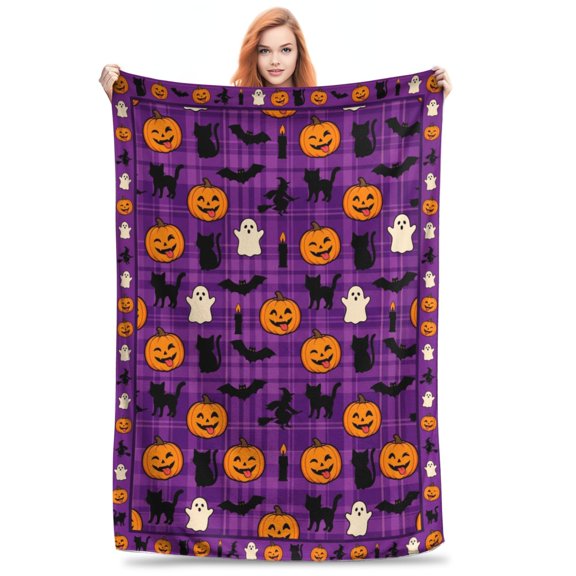 Halloween Throw Blanket Throw Blankets for Couch Sofa Bed Soft Warm Fuzzy Cozy Plush Checkered Blanket Farmhouse Fall Decor 50x40