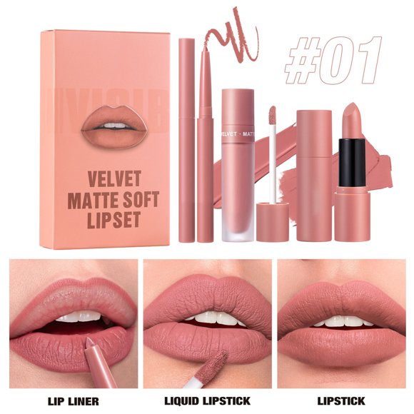 Velvet Lipstick Set Lip Liner Lip Gloss And Lipstick Combo Perfect For Natural Lip And Longlasting Effect Lip Makeup Unique Festival 70ml
