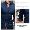 thumbnail image 1 of Camisa de manga larga para hombre azul marino XXL de color puro, cuello de solapa, corte ajustado, transpirable y agradable para la piel para el trabajo o viajes de negocios, 1 of 5