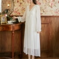 thumbnail image 2 of Defitshape Women's Victorian Nightgown Ladies Soft Overlay Floral Lace V Neck Long Sleep Shirt Old Fashioned Vintage Illusion Bishop Long Sleeve Pajama Dress Princess Sleepwear White X-Large, 2 of 5