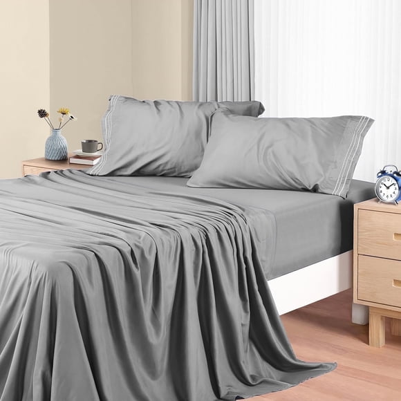 Juego de Sábanas para Cama Queen, Sábanas Transpirables y Ultra Suaves, Juego de Sábanas Refrescantes y sin Arrugas para Durmientes, Bolsillos Profundos de hasta 16", Juego de Ropa de Cama de Lujo de