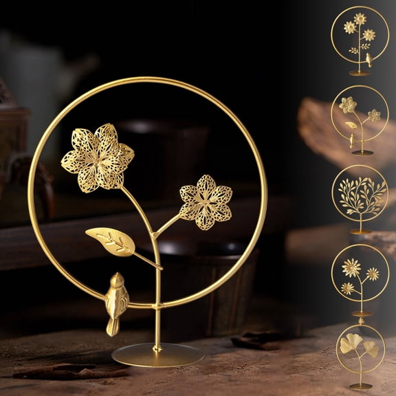 Iron Leaf Desktop Ornament | Gold Iron Art Home Decor Figurine 鈥?Living Room, Wine Cabinet, Entryway, Tabletop Decoration | Modern Metallic Craft | 21x17.8x7cm