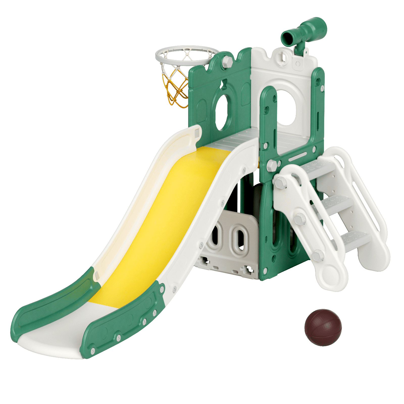 Merax 7-in-1 Toddler Slide & Play Climber With Basketball Hoop & Telescope For Ages 1-3