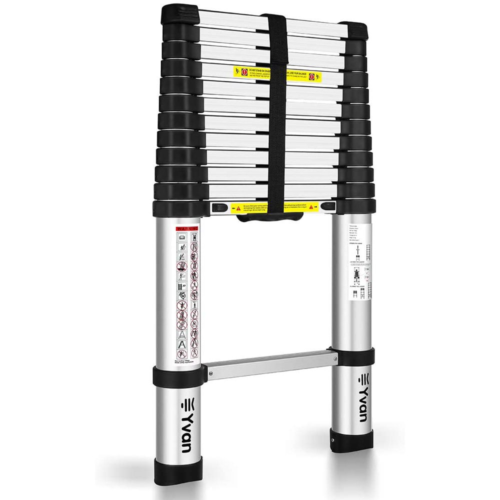 Yvan Telescoping Ladder,12.5 FT One Button Retraction Aluminum Telescopic Extension Extendable