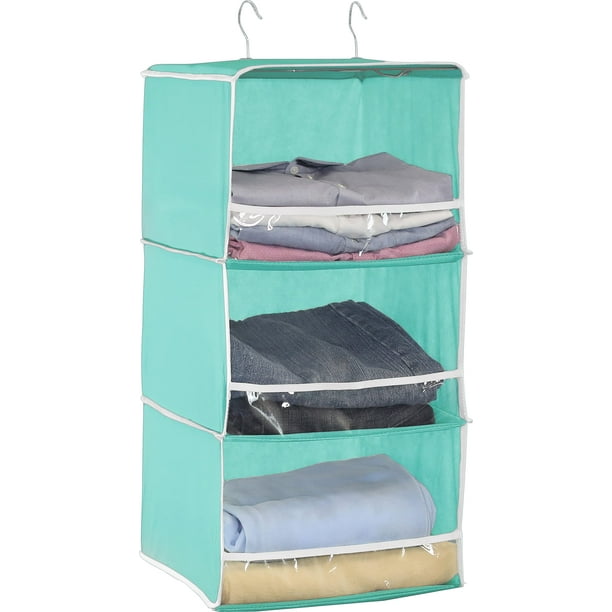 Simple Houseware 3 Shelves Hanging Closet Organizer with Front Stopper, Turquoise