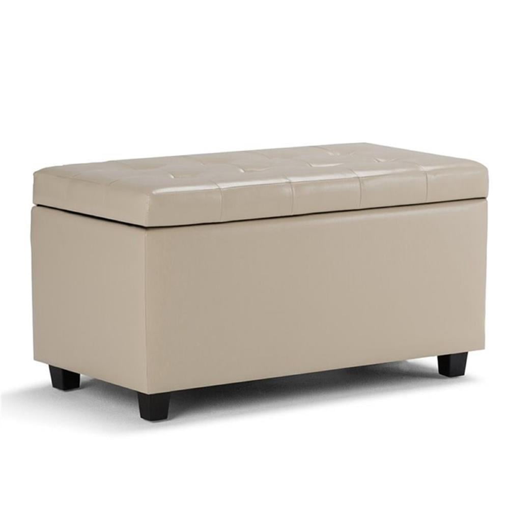 Cosmopolitan 34 inch Wide Storage Ottoman in Satin Cream Vegan Leather