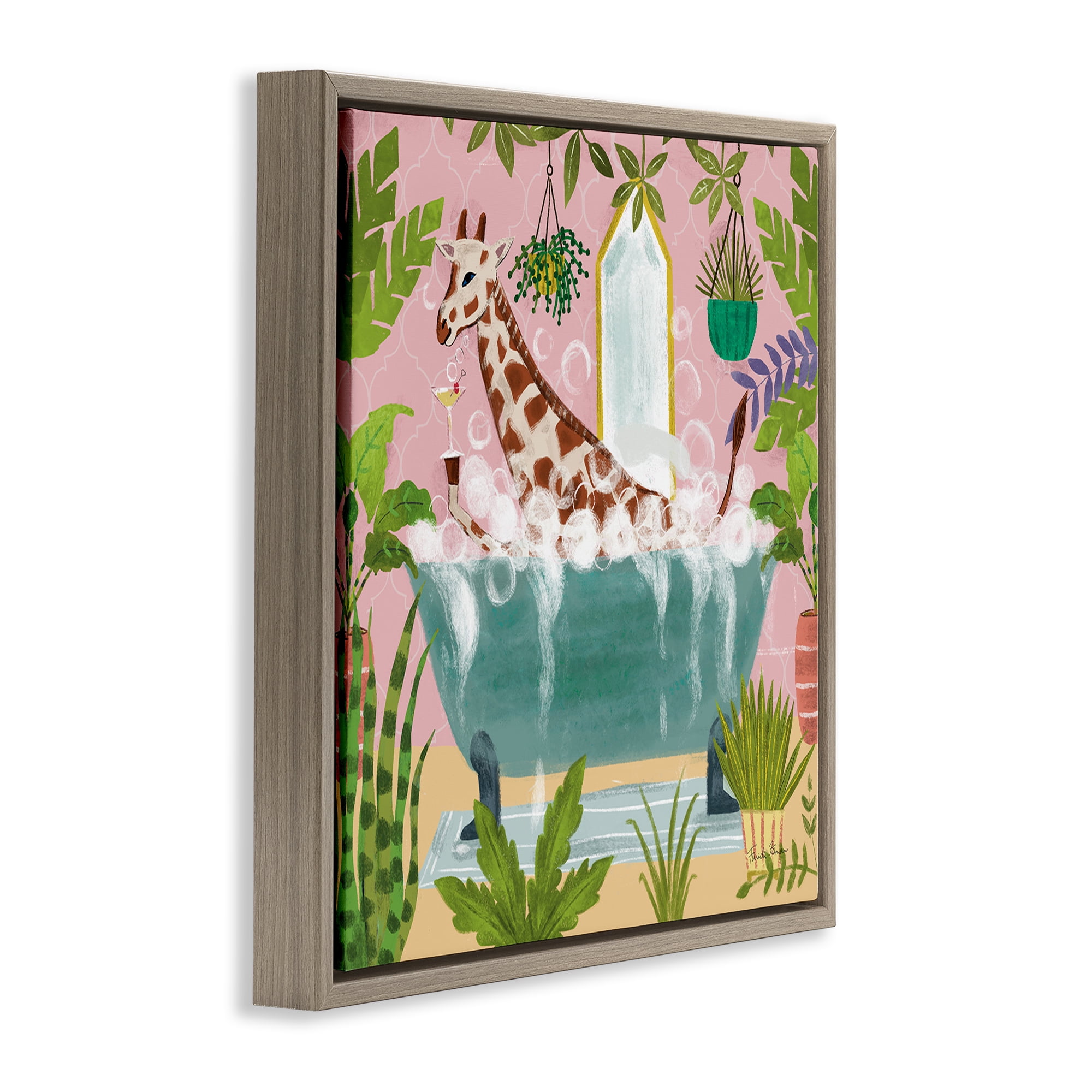 Stupell Industries Giraffe Fun Bath Time Typography Painting Brown Floater Framed Canvas Art Print Wall Art, 25 x 25