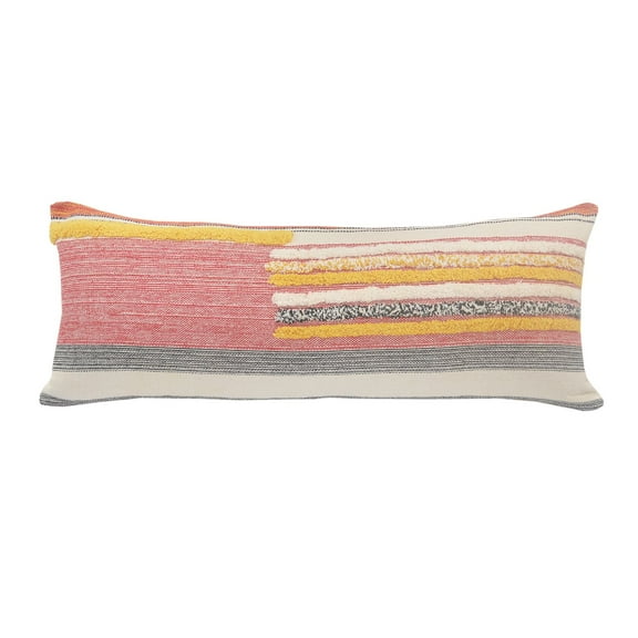 Laddha Home Designs 36" Red and Yellow Striped Lumbar Throw Pillow