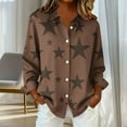 thumbnail image 4 of YHAJDS Shirts Womens Tops Star Print Button Lapel Long Sleeve Loose Casual Spring Summer Daily Top, 4 of 5