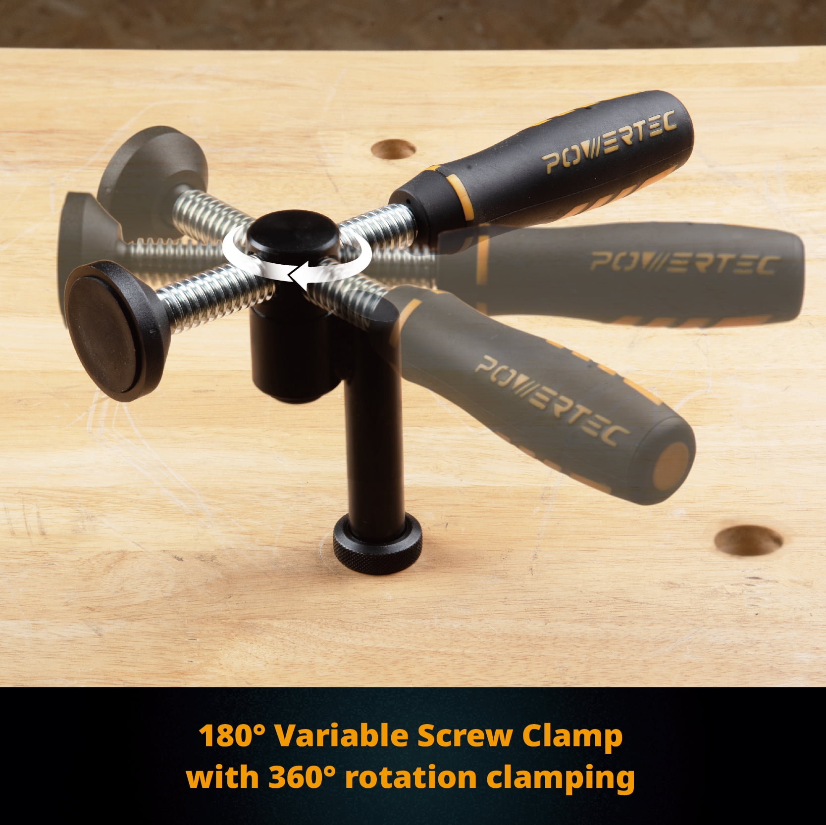POWERTEC 71774 180° Variable Screw Clamp, Quick-Acting Swivel