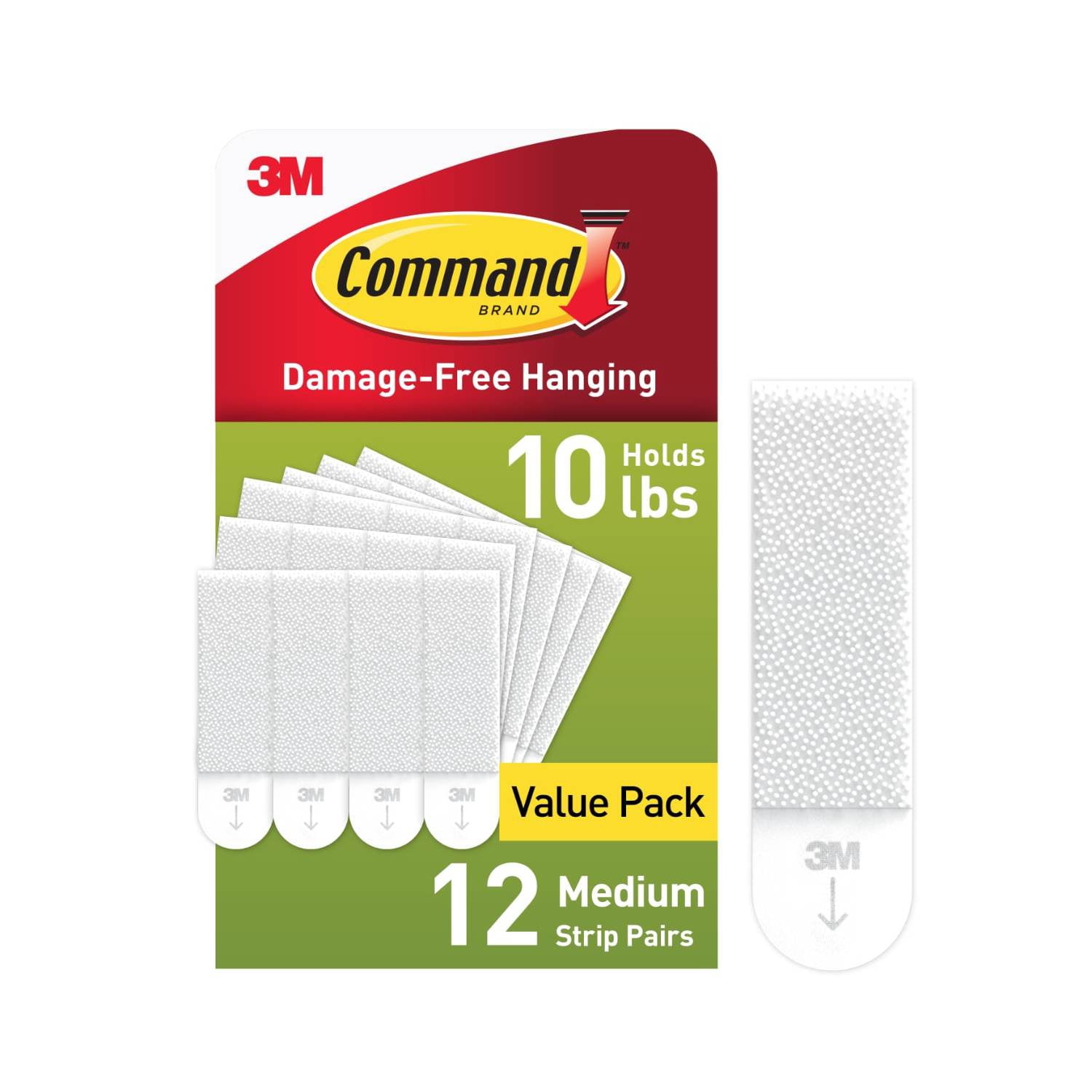(3 pack) Command Medium Picture Hangers, Holds 10 lbs, White, Damage-Free Hanging, 12 Pairs Adhesive Strips