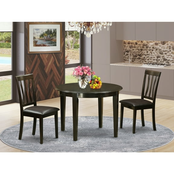 Gothic Round Dining Table Set - Small Kitchen Table with Chairs - Elegant Dark Wood Furniture