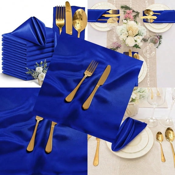 12 Pieces Royal Blue Satin Napkins 17 x 17 Square Table Napkins Silky Soft Smooth Washable Napkins for Restaurant Weddings Dinner Party Decoration