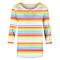 thumbnail image 6 of Xdegoge T-Shirt for Women Crewneck 3/4 Sleeve Casual Pastel Gradient Rainbow Striped Pattern Loose Fit Soft Flowy Breathable Modern Aesthetic Daily Spring Fashion Tops, 6 of 6