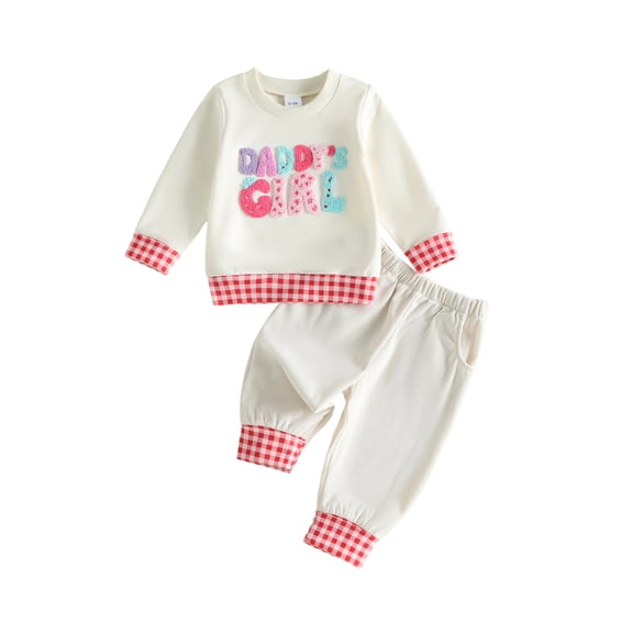 Loicainy Toddler Baby Girl Fall Outfits 6 12 18 24 Months 2T 3T 4T Long Sleeve Letter Embroidery Sweatshirt Loose Pants Clothes Set