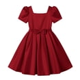 thumbnail image 4 of XQYLOS Flower Girl Dress Satin Square Neck Short Sleeve A Line Bridesmaid Pageant Formal Gown Elegant Party Dress Wedding Guest First Communio𝗇 Baptism Princess Girls, 4 of 7
