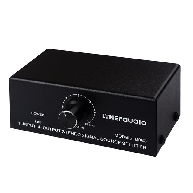 LYNEPAUAIO B063 Distributeur de Signal Audio 1 Entrée 4 Sorties Source de Signal Stéréo Répartiteur Audio Sortie Sans Perte Interface RCA Alimentée par USB 5V