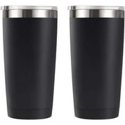 20oz Travel Tumbler with Splash Proof Lid, 2 Pack Stainless Steel Vacuum Insulated Double Wall Thermal Cup, Durable Powder Coated Insulated Coffee Mug(Black)