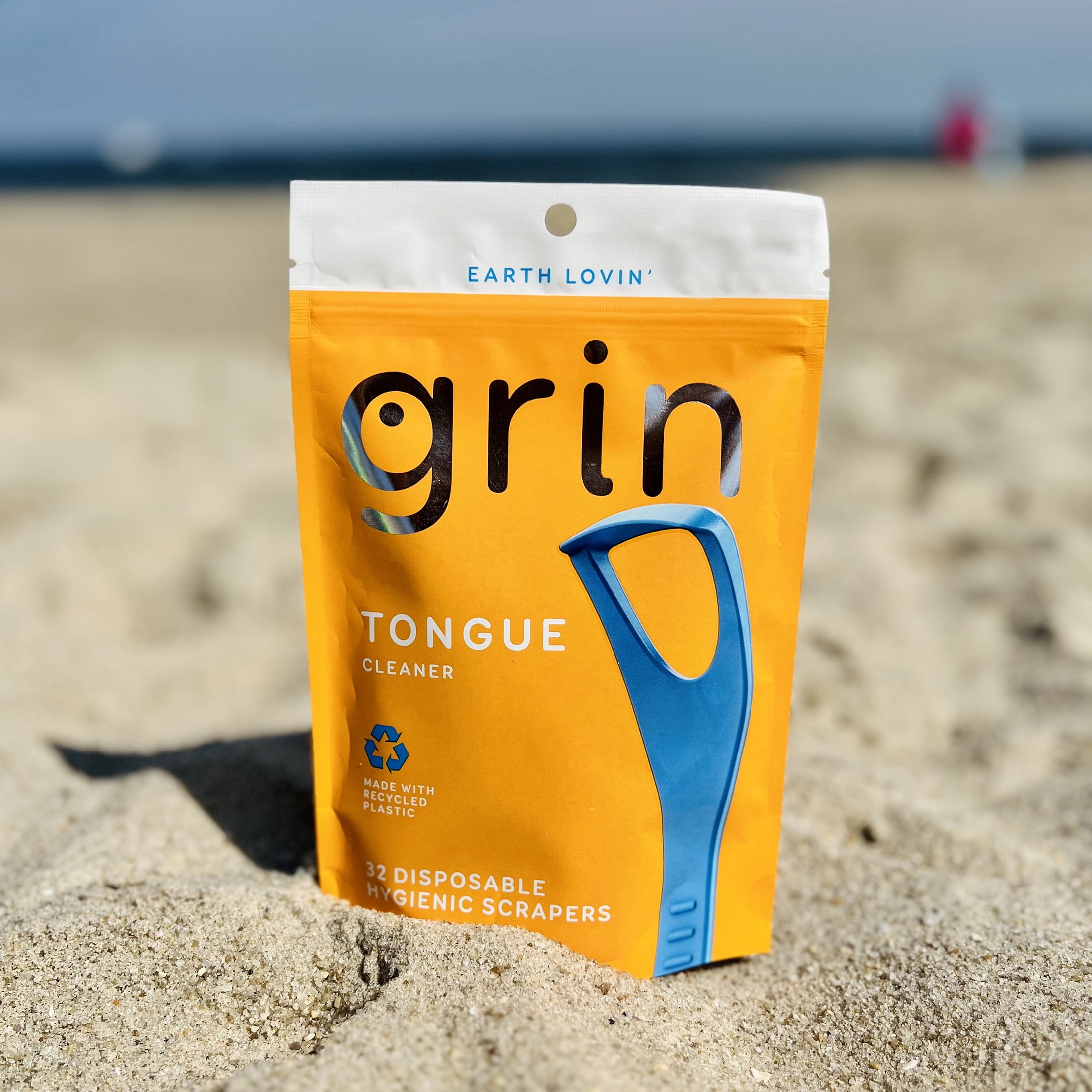 Grin Tongue Cleaner - 32 ct - Disposable, Hygienic Scraper, Made with Recycled Plastic, Safe Fold-Back Pick, Promotes Fresh Breath