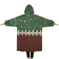 thumbnail image 2 of Oversized Wearable Blanket Hoodie,Green and Brown Football Stitch Pattern Sherpa Blanket Hoodie with Super Pockets,Super Warm Fuzzy Pullover for Women & Men, 2 of 6