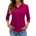 thumbnail image 5 of KDDYLITQ Polo Shirt for Women 3-Button Collared Shirts 3/4 Sleeve Office Dressy Tees Work Casual Spring Tops Hot Pink 2XL, 5 of 5