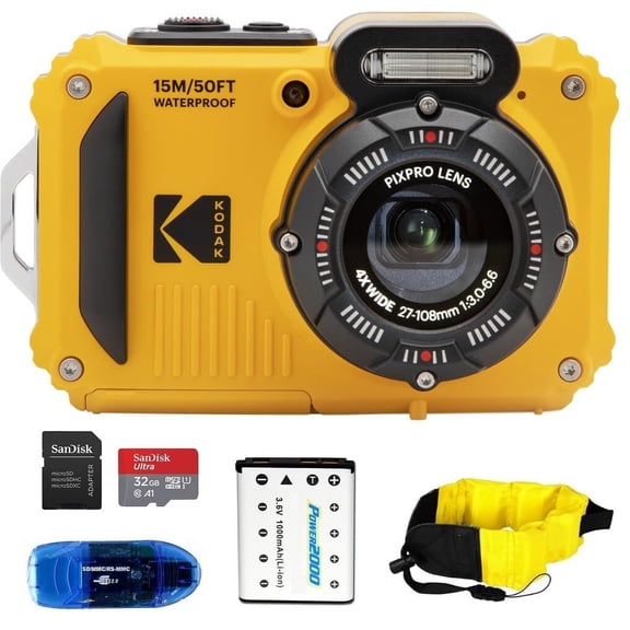 Cámara Digital Kodak WPZ2 Impermeable Amarilla – Kit Completo