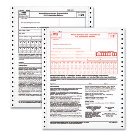 2PK TOPS 2202 1096 IRS Approved Tax Forms, 8 x 11, 2-Part Carbon, 10 Contin Forms