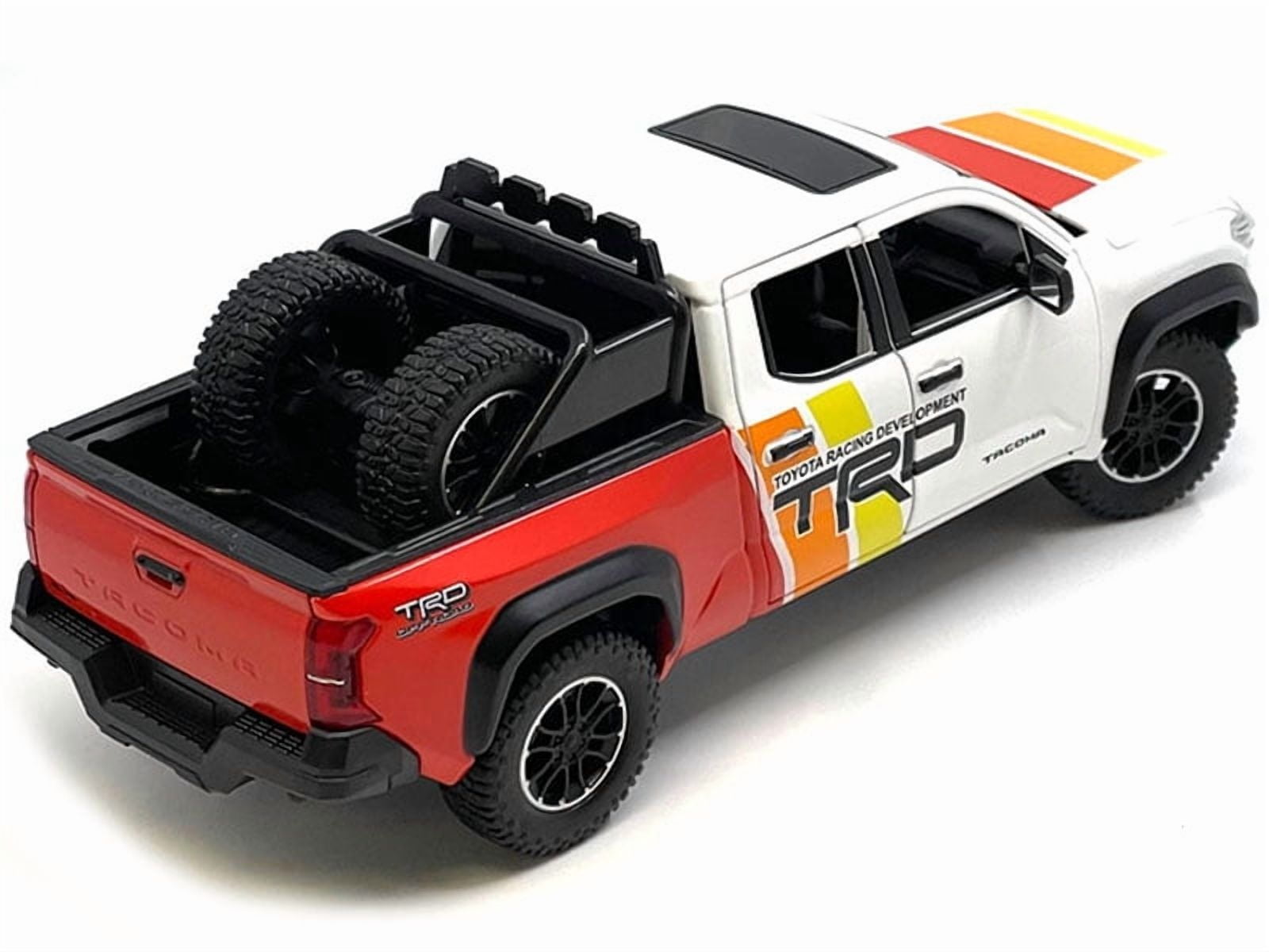 2024 Toyota Tacoma TRD Off Road Ed Truck White and Red with TRD Stripes with Sunroof & Wheel Rack 1/24 Die Cast Model Car