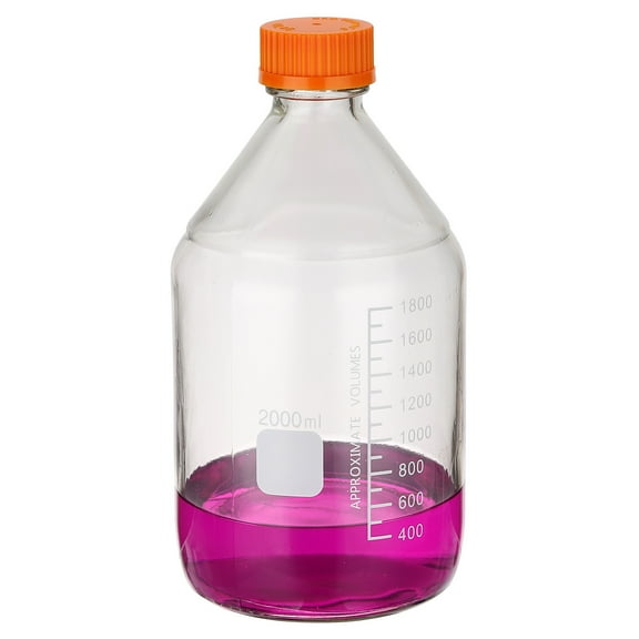 Uxcell 2000ml Glass Reagent Media Storage Bottle with Orange Cap,Clear