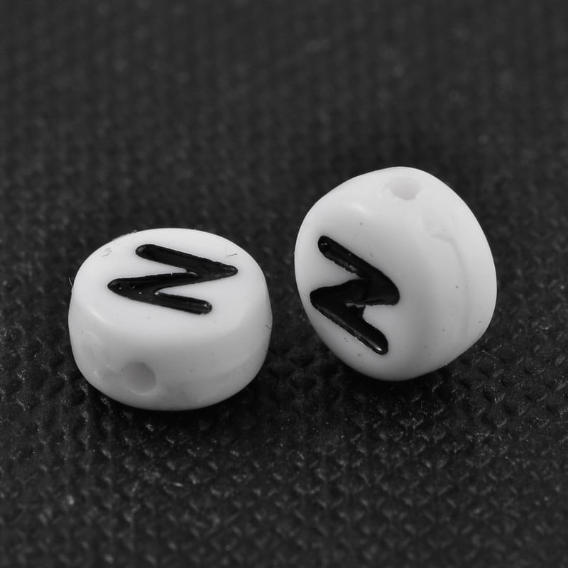 Acrylic Beads with Horizontal Hole Letter Flat Round Letter N 7x4mm Hole: 1.2-1.8mm 3500pcs/500g