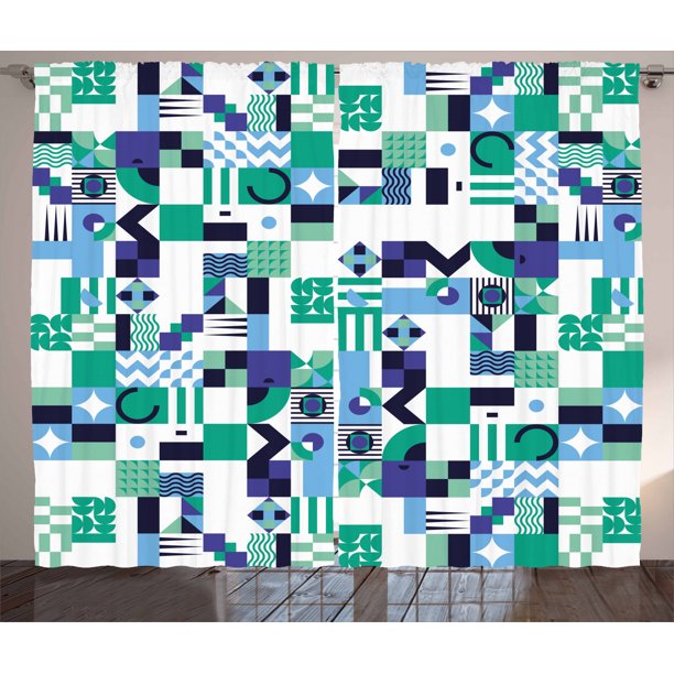 Mid Century Curtains 2 Panels Set, Geometric Modern Art Design in the