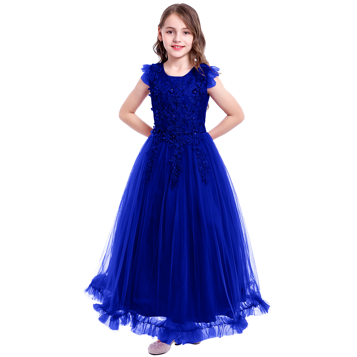 Ibtom Castle Girls Floral Maxi Dress Royal Blue photo 4