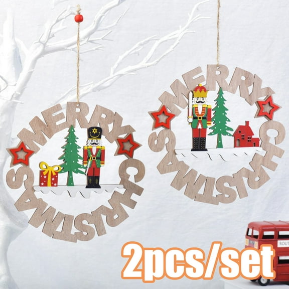 Cheers.US 2Pcs/Set Christmas Nutcracker Ornaments Set Christmas Hanging Nutcracker Ornaments Xmas Wooden Walnut Soldier Decorations for Hotel Christmas Party Door House Stores